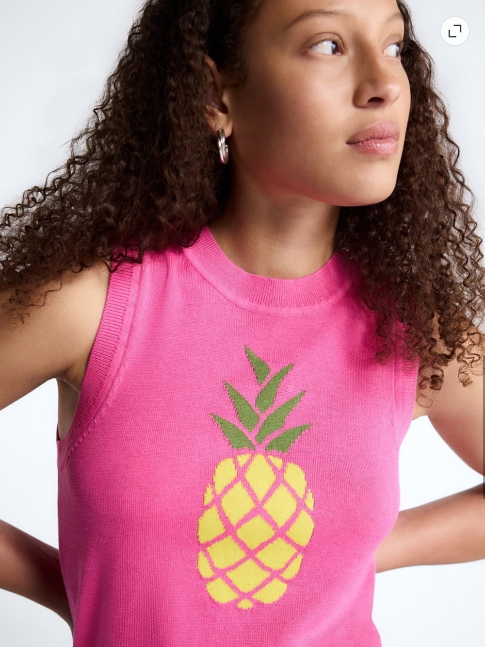 Free Assembly Pink Pineapple Sleeveless Graphic Sweater Top Coastal Beach Tropic